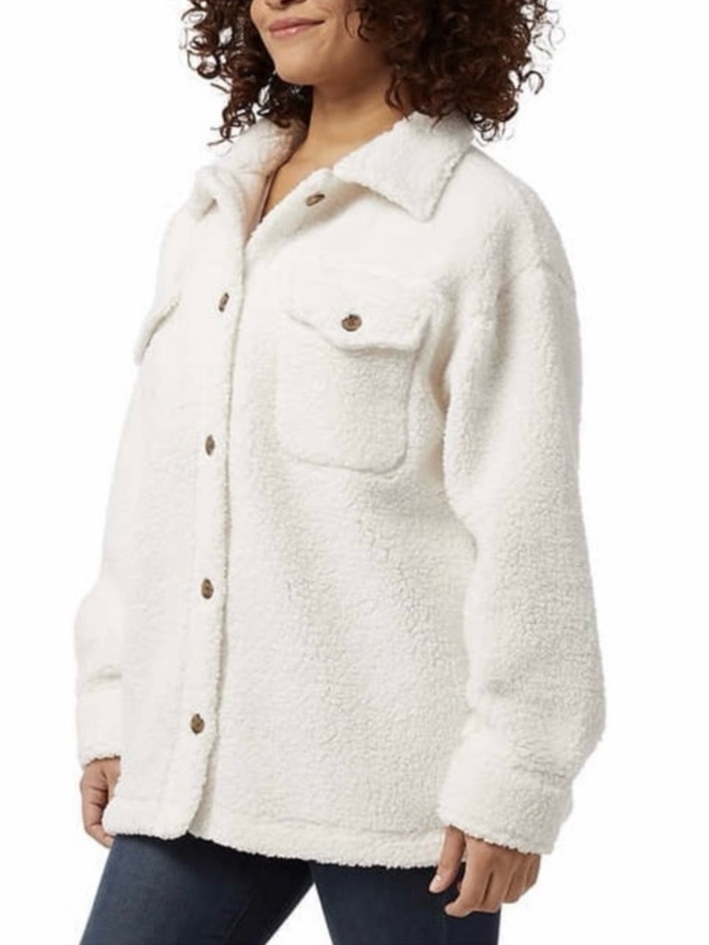32 Degrees Women's Cream Sherpa Button-Up Jacket M/L